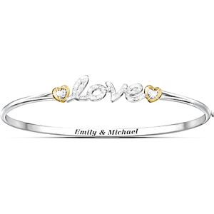 The Bradford Exchange Together In Love Personalized Bangle Bracelet With Heart-Shaped Crystals - Personalized Jewelry The Bradford Exchange Together In Love Personalized Bangle Bracelet With Heart-Shaped Crystals - Personalized Jewelry