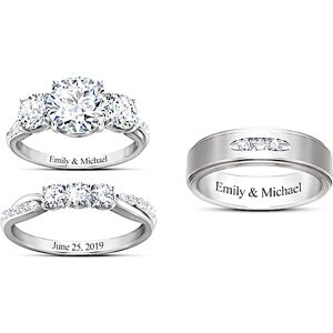 The Bradford Exchange Infinite Love Personalized Sterling Silver Wedding Ring Set Featuring Simulated Diamonds & Platinum Plating - Personalized Jewel The Bradford Exchange Infinite Love Personalized Sterling Silver Wedding Ring Set Featuring Simulated Diamonds & Platinum Plating - Personalized Jewel
