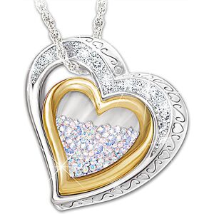 The Bradford Exchange Women's Personalized Heart-Shaped Necklace With 365 Free-Floating Aurora Borealis Crystals & 18K Gold-Plated Accents - Personali The Bradford Exchange Women's Personalized Heart-Shaped Necklace With 365 Free-Floating Aurora Borealis Crystals & 18K Gold-Plated Accents - Personali