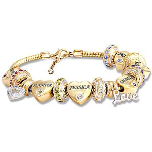 The Bradford Exchange Forever In A Mother's Heart Women's 18K Gold-Plated Personalized Birthstone Bracelet With Swarovski Crystals - Personalized Jewe The Bradford Exchange Forever In A Mother's Heart Women's 18K Gold-Plated Personalized Birthstone Bracelet With Swarovski Crystals - Personalized Jewe
