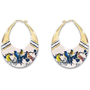 The Bradford Exchange Songbird Gold-Toned Hoop Earrings With Crystals The Bradford Exchange Songbird Gold-Toned Hoop Earrings With Crystals