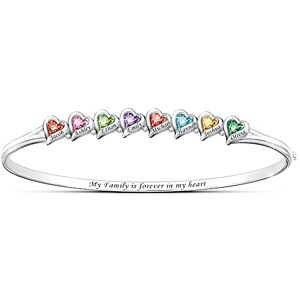 The Bradford Exchange Our Family Of Love Platinum Plated Bangle-Style Bracelet Personalized 2 Ways With Up To 8 Names And 8 Heart-Shaped Crystal Birth The Bradford Exchange Our Family Of Love Platinum Plated Bangle-Style Bracelet Personalized 2 Ways With Up To 8 Names And 8 Heart-Shaped Crystal Birth