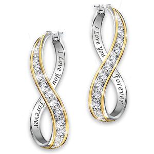 The Bradford Exchange Forever Love Engraved Infinity Hoop Diamond Earrings The Bradford Exchange Forever Love Engraved Infinity Hoop Diamond Earrings