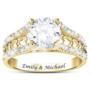 The Bradford Exchange One Love Women's Personalized 18K Gold-Plated White Topaz Ring By Designer Alfred Durante Featuring Heart-Shaped Accents - Perso The Bradford Exchange One Love Women's Personalized 18K Gold-Plated White Topaz Ring By Designer Alfred Durante Featuring Heart-Shaped Accents - Perso