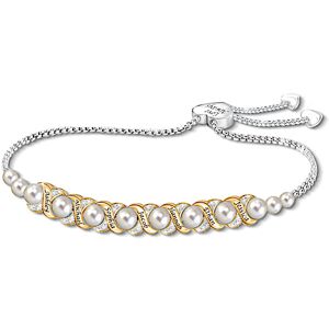 The Bradford Exchange All My Family Bolo Bracelet With 18K Gold-Plated Accents Adorned With 12 Shell Pearls And 28 Simulated Diamonds And Personalized The Bradford Exchange All My Family Bolo Bracelet With 18K Gold-Plated Accents Adorned With 12 Shell Pearls And 28 Simulated Diamonds And Personalized