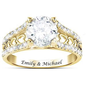 The Bradford Exchange One Love Women's Personalized Solid 10K Gold White Topaz Ring By Designer Alfred Durante Featuring Heart-Shaped Accents - Person The Bradford Exchange One Love Women's Personalized Solid 10K Gold White Topaz Ring By Designer Alfred Durante Featuring Heart-Shaped Accents - Person
