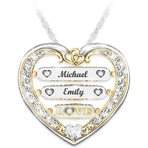 The Bradford Exchange Our Infinite Love Sterling Silver Heart-Shaped Flip Pendant Necklace With 18K Gold-Plated Accents Personalized With Your Names & The Bradford Exchange Our Infinite Love Sterling Silver Heart-Shaped Flip Pendant Necklace With 18K Gold-Plated Accents Personalized With Your Names &