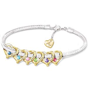 The Bradford Exchange My Family Joined By Love Bracelet Adorned With Heart-Shaped Charms Personalized With 6 Engraved Names & Birthstones With The Opt The Bradford Exchange My Family Joined By Love Bracelet Adorned With Heart-Shaped Charms Personalized With 6 Engraved Names & Birthstones With The Opt