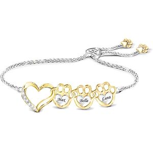 The Bradford Exchange Paw Prints On My Heart Bolo Bracelet Personalized With Your Pets Names Featuring An 18K Gold-Plated Heart-Shaped Charm Adorned W The Bradford Exchange Paw Prints On My Heart Bolo Bracelet Personalized With Your Pets Names Featuring An 18K Gold-Plated Heart-Shaped Charm Adorned W