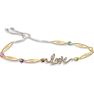 The Bradford Exchange 18K Gold-Plated Bolo Link Bracelet Personalized With Crystal Birthstones And Engraved Family Names - Personalized Jewelry The Bradford Exchange 18K Gold-Plated Bolo Link Bracelet Personalized With Crystal Birthstones And Engraved Family Names - Personalized Jewelry