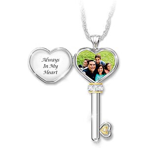 The Bradford Exchange Family Is The Key To Love Key-Shaped Locket Pendant Necklace With 18K Gold-Plated Accents Adorned With Crystals & Personalized W The Bradford Exchange Family Is The Key To Love Key-Shaped Locket Pendant Necklace With 18K Gold-Plated Accents Adorned With Crystals & Personalized W