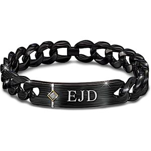 The Bradford Exchange New Heights Men's Black Chain Bracelet With A Meteorite Inlay And Personalized With 3 Initials - Personalized Jewelry The Bradford Exchange New Heights Men's Black Chain Bracelet With A Meteorite Inlay And Personalized With 3 Initials - Personalized Jewelry