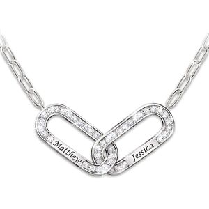 The Bradford Exchange Personalized Rhodium-Plated Necklace Featuring 2 Sculpted Links Adorned With Simulated Diamonds - Personalized Jewelry The Bradford Exchange Personalized Rhodium-Plated Necklace Featuring 2 Sculpted Links Adorned With Simulated Diamonds - Personalized Jewelry