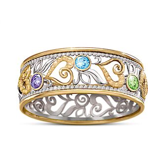 The Bradford Exchange Sterling Silver Family Ring With 18K Gold-Plated Accents Personalized With 6 Crystal Birthstones - Personalized Jewelry The Bradford Exchange Sterling Silver Family Ring With 18K Gold-Plated Accents Personalized With 6 Crystal Birthstones - Personalized Jewelry