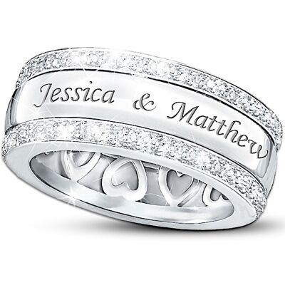 The Bradford Exchange Personalized Name-Engraved Solid Sterling Silver Diamond Ring: Our Forever Love - Personalized Jewelry The Bradford Exchange Personalized Name-Engraved Solid Sterling Silver Diamond Ring: Our Forever Love - Personalized Jewelry