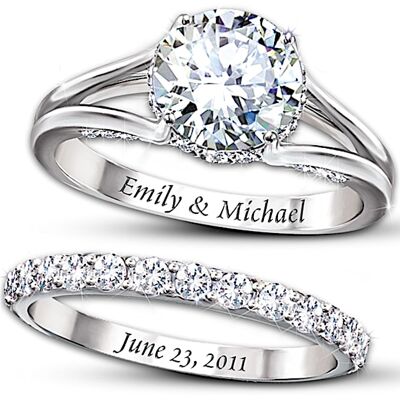 The Bradford Exchange Diamonesk Personalized Engagement Ring And Wedding Band Set - Personalized Jewelry The Bradford Exchange Diamonesk Personalized Engagement Ring And Wedding Band Set - Personalized Jewelry