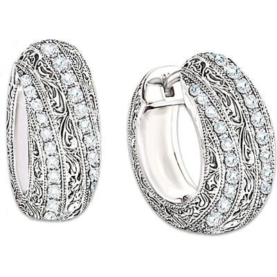 The Bradford Exchange Sterling Silver Diamond Elegance Diamond Hoop Earrings For Women The Bradford Exchange Sterling Silver Diamond Elegance Diamond Hoop Earrings For Women