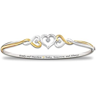 The Bradford Exchange Personalized Diamond Bracelet: Two Hearts Become One - Personalized Jewelry The Bradford Exchange Personalized Diamond Bracelet: Two Hearts Become One - Personalized Jewelry