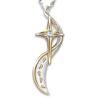 The Bradford Exchange Necklace: Footprints In The Sand Diamond Cross Pendant Necklace The Bradford Exchange Necklace: Footprints In The Sand Diamond Cross Pendant Necklace