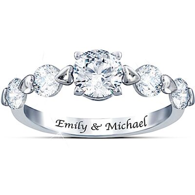 The Bradford Exchange Romance Personalized Sterling Silver Ring With Five White Topaz - Personalized Jewelry The Bradford Exchange Romance Personalized Sterling Silver Ring With Five White Topaz - Personalized Jewelry