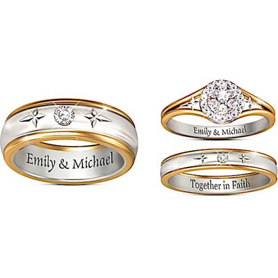 The Bradford Exchange Forever In Faith His & Hers Personalized Set Of Diamond Wedding Rings - Personalized Jewelry The Bradford Exchange Forever In Faith His & Hers Personalized Set Of Diamond Wedding Rings - Personalized Jewelry