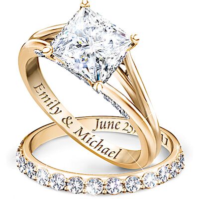 The Bradford Exchange Princess 18K Gold-Plated Personalized Bridal Wedding Ring Set For Women - Personalized Jewelry The Bradford Exchange Princess 18K Gold-Plated Personalized Bridal Wedding Ring Set For Women - Personalized Jewelry