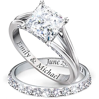 The Bradford Exchange Princess Platinum-Plated Personalized Bridal Wedding Ring Set For Women - Personalized Jewelry The Bradford Exchange Princess Platinum-Plated Personalized Bridal Wedding Ring Set For Women - Personalized Jewelry
