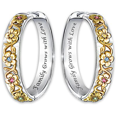 The Bradford Exchange Sterling Silver-Plated Earrings Featuring 18K-Gold Plated Sculpted Flowers And Personalized With Up To 10 Crystal Birthstones - The Bradford Exchange Sterling Silver-Plated Earrings Featuring 18K-Gold Plated Sculpted Flowers And Personalized With Up To 10 Crystal Birthstones -