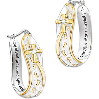 The Bradford Exchange Footprints In The Sand Religious Diamond Earrings The Bradford Exchange Footprints In The Sand Religious Diamond Earrings