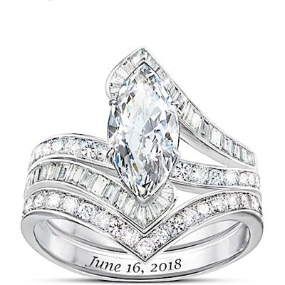 The Bradford Exchange Bob Mackie Forever Beautiful Bride Women's Personalized Platinum-Plated Bridal Ring Set - Personalized Jewelry The Bradford Exchange Bob Mackie Forever Beautiful Bride Women's Personalized Platinum-Plated Bridal Ring Set - Personalized Jewelry