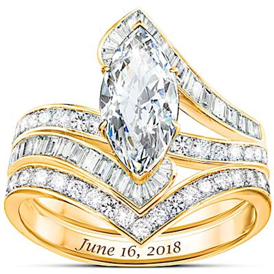 The Bradford Exchange Bob Mackie Forever Beautiful Bride Women's Personalized 18K Gold-Plated Bridal Ring Set - Personalized Jewelry The Bradford Exchange Bob Mackie Forever Beautiful Bride Women's Personalized 18K Gold-Plated Bridal Ring Set - Personalized Jewelry