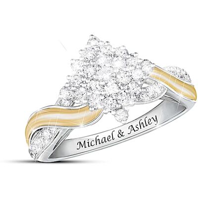 The Bradford Exchange Love, Always And Forever Women's Personalized Sterling Silver Ring With 18K Gold-Plated Accents Featuring A Center Diamond Clust The Bradford Exchange Love, Always And Forever Women's Personalized Sterling Silver Ring With 18K Gold-Plated Accents Featuring A Center Diamond Clust