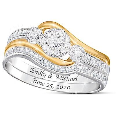 The Bradford Exchange Love's Endless Embrace Women's Personalized Diamond Bridal Ring Set Featuring 18K Gold-Plated Accents - Personalized Jewelry The Bradford Exchange Love's Endless Embrace Women's Personalized Diamond Bridal Ring Set Featuring 18K Gold-Plated Accents - Personalized Jewelry