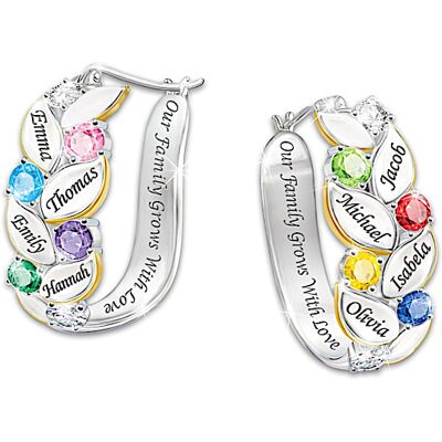 The Bradford Exchange Our Family Of Joy Personalized Crystal Birthstone Earrings Featuring 18K Gold-Plated Accents - Personalized Jewelry The Bradford Exchange Our Family Of Joy Personalized Crystal Birthstone Earrings Featuring 18K Gold-Plated Accents - Personalized Jewelry