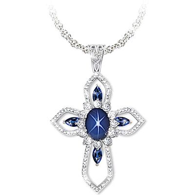 The Bradford Exchange Created Star Sapphire Cross Necklace With 4 Blue Sapphires The Bradford Exchange Created Star Sapphire Cross Necklace With 4 Blue Sapphires