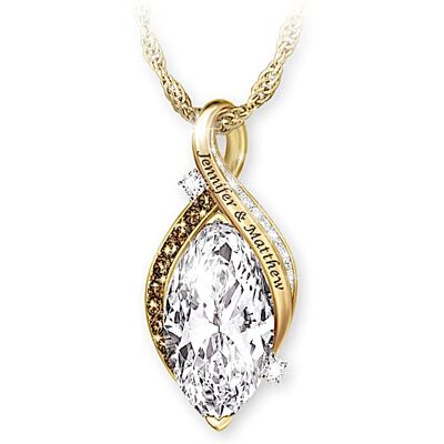The Bradford Exchange My One And Only Love Personalized 18K Gold-Plated Pendant Necklace Featuring A White Topaz Center Stone Surrounded By A Pave Of The Bradford Exchange My One And Only Love Personalized 18K Gold-Plated Pendant Necklace Featuring A White Topaz Center Stone Surrounded By A Pave Of