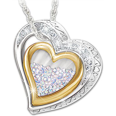 The Bradford Exchange Women's Personalized Heart-Shaped Necklace With 365 Free-Floating Aurora Borealis Crystals & 18K Gold-Plated Accents - Personali The Bradford Exchange Women's Personalized Heart-Shaped Necklace With 365 Free-Floating Aurora Borealis Crystals & 18K Gold-Plated Accents - Personali