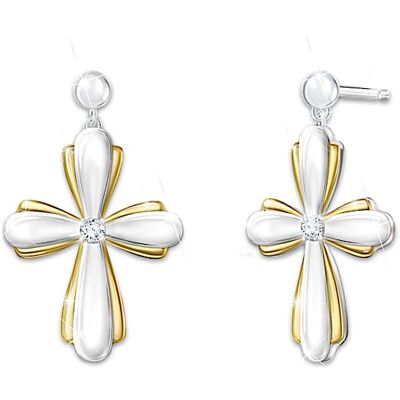 The Bradford Exchange Blessed With Faith Diamond Cross Earrings With Prayer Card The Bradford Exchange Blessed With Faith Diamond Cross Earrings With Prayer Card