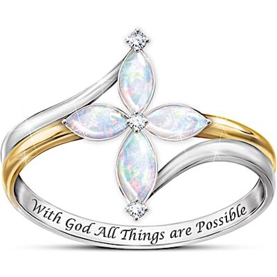 The Bradford Exchange The Trinity Australian Opal And Diamond Cross Ring The Bradford Exchange The Trinity Australian Opal And Diamond Cross Ring