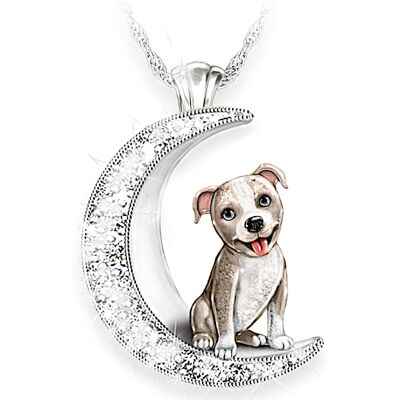 The Bradford Exchange Pit Bull Pup Swarovski Crystal Moon Pendant Necklace The Bradford Exchange Pit Bull Pup Swarovski Crystal Moon Pendant Necklace