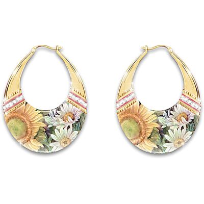 The Bradford Exchange Lena Liu Sunflower Art Hoop Earrings The Bradford Exchange Lena Liu Sunflower Art Hoop Earrings