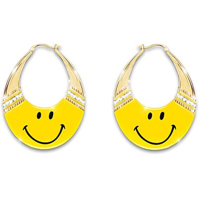 The Bradford Exchange Smile Hoop Earrings With Crystals The Bradford Exchange Smile Hoop Earrings With Crystals
