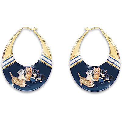 The Bradford Exchange Jrgen Scholz Kitty-Kat Cute Hoop Earrings The Bradford Exchange Jrgen Scholz Kitty-Kat Cute Hoop Earrings