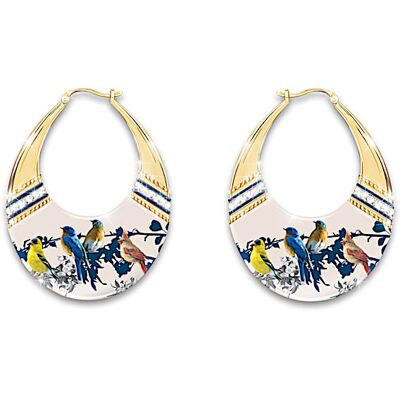 The Bradford Exchange Songbird Gold-Toned Hoop Earrings With Crystals The Bradford Exchange Songbird Gold-Toned Hoop Earrings With Crystals