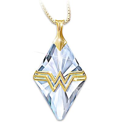 The Bradford Exchange Wonder Woman 18K Gold-Plated Engraved Crystal Necklace The Bradford Exchange Wonder Woman 18K Gold-Plated Engraved Crystal Necklace