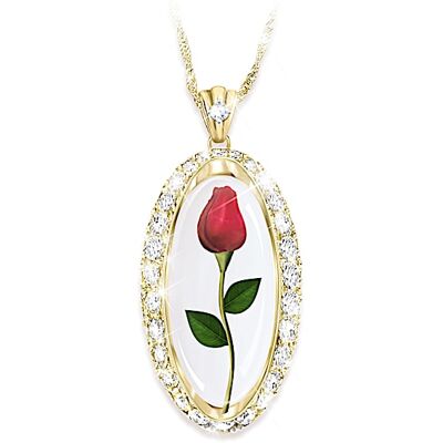 The Bradford Exchange Forever Rose Of Love Women's Personalized 18K Gold-Plated Pendant Necklace Featuring A Real Preserved Rosebud & Adorned With 20 The Bradford Exchange Forever Rose Of Love Women's Personalized 18K Gold-Plated Pendant Necklace Featuring A Real Preserved Rosebud & Adorned With 20