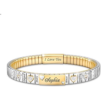 The Bradford Exchange I Love You, My Granddaughter Stainless Steel Personalized Stretch-Style Bracelet With Crystals & 24K Gold Ion-Plated Accents - P The Bradford Exchange I Love You, My Granddaughter Stainless Steel Personalized Stretch-Style Bracelet With Crystals & 24K Gold Ion-Plated Accents - P