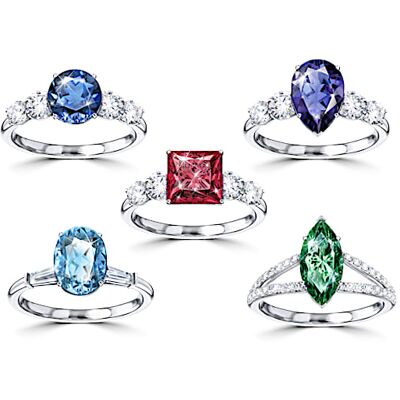 The Bradford Exchange Personalized Platinum-Plated Ring With Your Choice Of Cut, Setting And Simulated Gemstone - Personalized Jewelry The Bradford Exchange Personalized Platinum-Plated Ring With Your Choice Of Cut, Setting And Simulated Gemstone - Personalized Jewelry