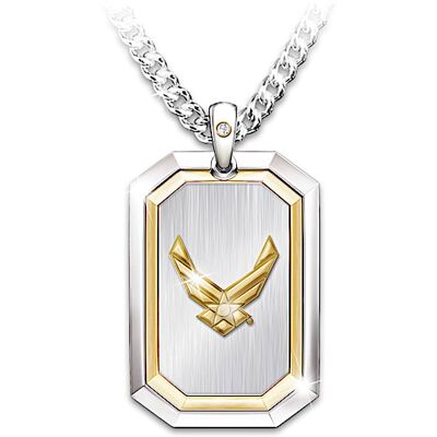 The Bradford Exchange Diamond & 24K-Gold Ion Plated USAF Veteran Dog Tag Necklace The Bradford Exchange Diamond & 24K-Gold Ion Plated USAF Veteran Dog Tag Necklace