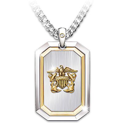 The Bradford Exchange Navy Veteran Necklace With A Diamond And 24K Gold Plating The Bradford Exchange Navy Veteran Necklace With A Diamond And 24K Gold Plating